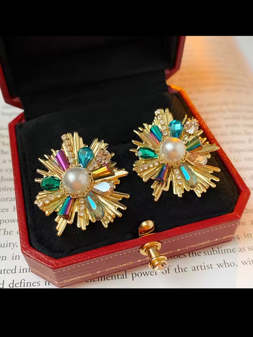 Gold Multicolor Pearl Burst Earrings - Women Jewelry - Picture 8 of 8